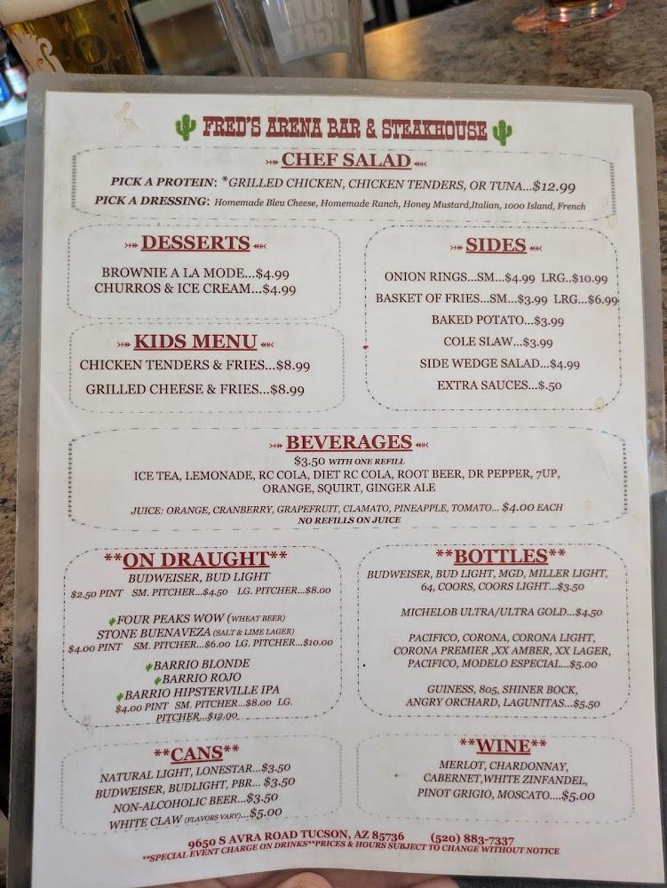 Fred's Arena Bar & Steakhouse Menu image 2