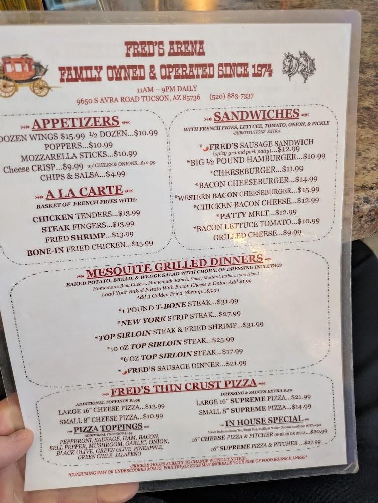 Fred's Arena Bar & Steakhouse Menu image 4